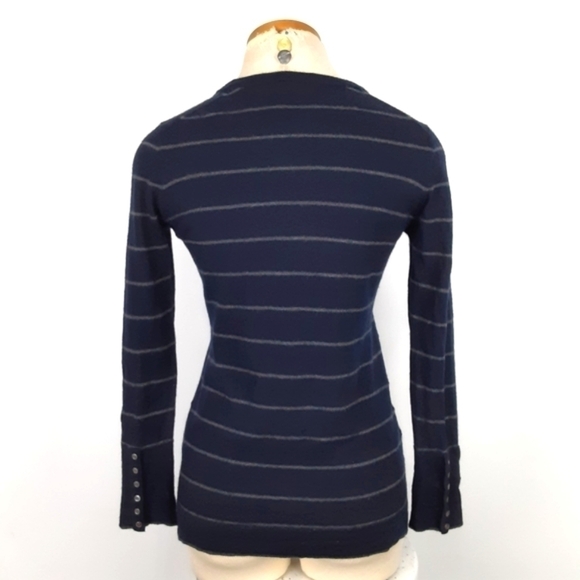 Hazzys Made In Korea Wool Blend Stripe Cardigan In White/Navy Combo Size Small - Picture 5 of 10